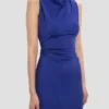 Sleeveless draped gown in bright indigo