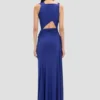 Sleeveless draped gown in bright indigo