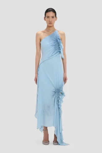 Smocked halter dress in ionian blue