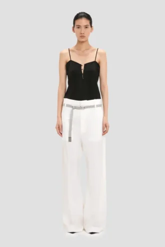 Straight leg folded trouser in off white