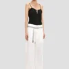 Straight leg folded trouser in off white