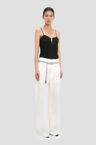 Straight leg folded trouser in off white