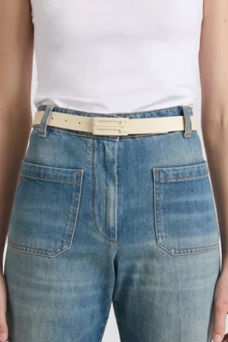 Tonal dorian belt in ivory smooth leather