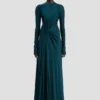 Twist waist gown in dark teal