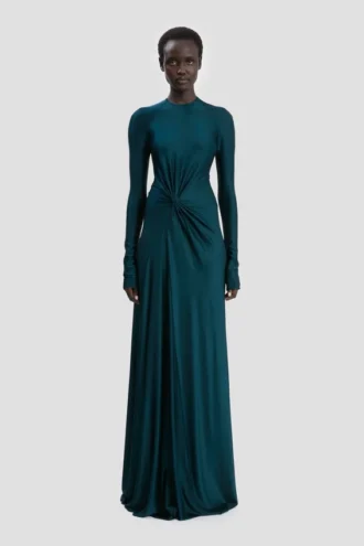 Twist waist gown in dark teal