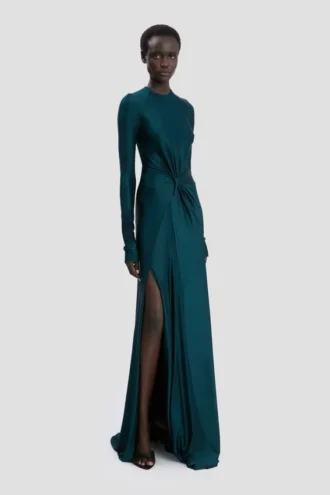 Twist waist gown in dark teal
