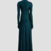 Twist waist gown in dark teal