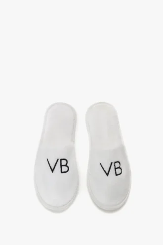 Vb embroidered towelling slippers in white
