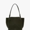 Victoria tote bag in dark olive suede