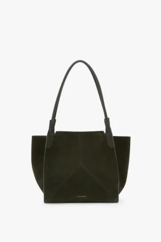 Victoria tote bag in dark olive suede