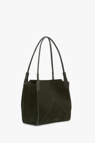 Victoria tote bag in dark olive suede