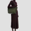 Victoria tote bag in dark olive suede