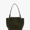 Victoria tote bag in dark olive suede