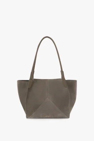 Victoria tote bag in pebble grey suede