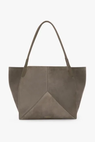Victoria tote bag large in pebble grey suede