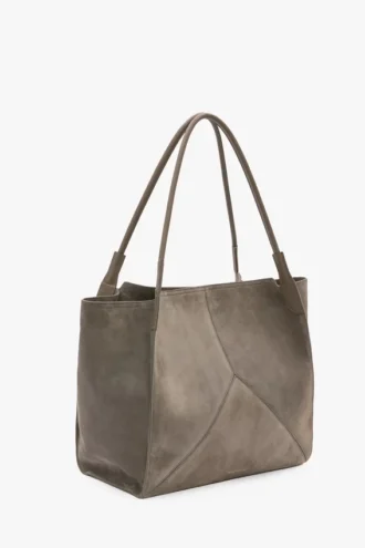 Victoria tote bag large in pebble grey suede