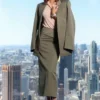 Belted tailored jacket in sage melange